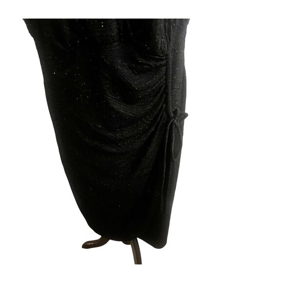 Alfani Faux Wrap Dress Ruched Black Metallic Sparkly Midi Plus Size 16W Holiday - Picture 7 of 15